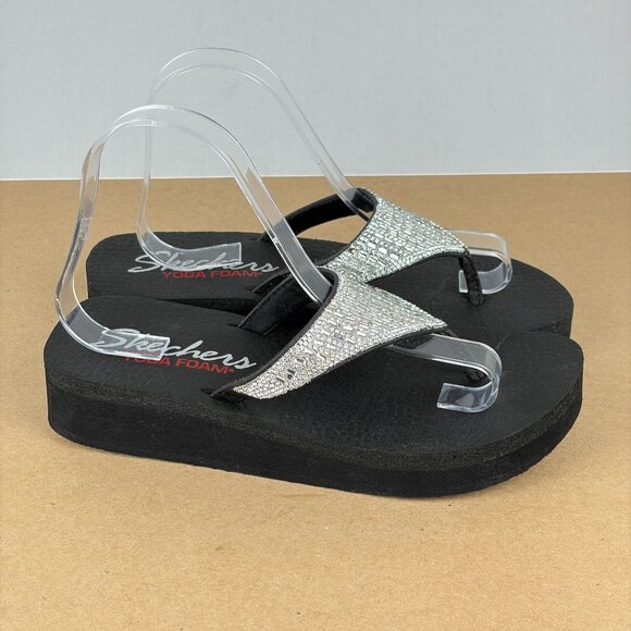 Skechers Cali Vinyasa Yoga Foam Platform Thong Sandals Womens 8 Jeweled Silver - Picture 4 of 10